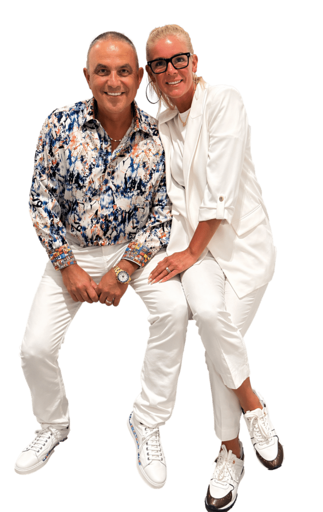 Marcie and Anthony Fata, seated, transparent background