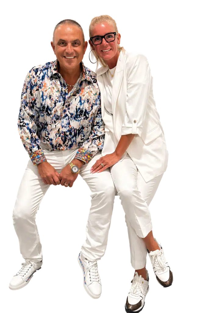 Marcie and Anthony Fata, seated, transparent background